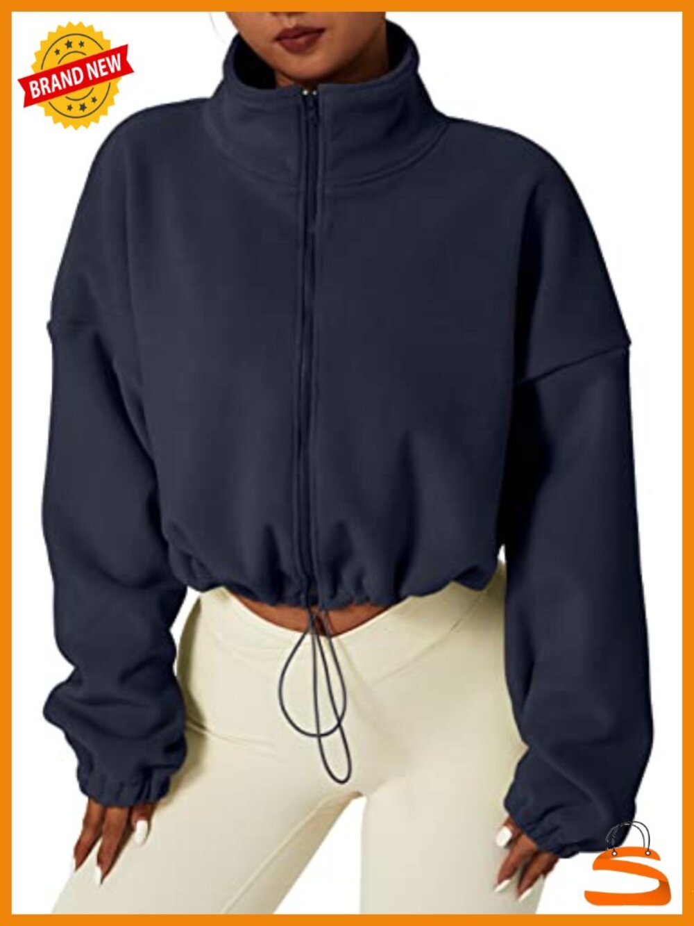 QINSEN Women's Full Zip Fleece Short Jacket Warm Winter Long Sleeve Stand